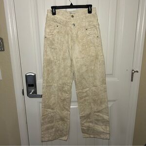 Zara Beige Distressed The Slim Frayed Denim Pants Size 4